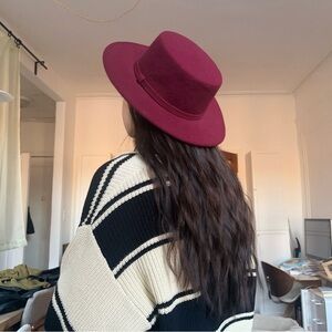 Burgundy felt boater hat